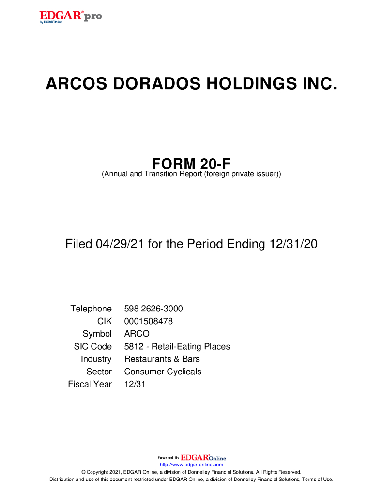 Arcos Dorados Holdings Inc.（ARCO）2020财年年度报告（英文版）