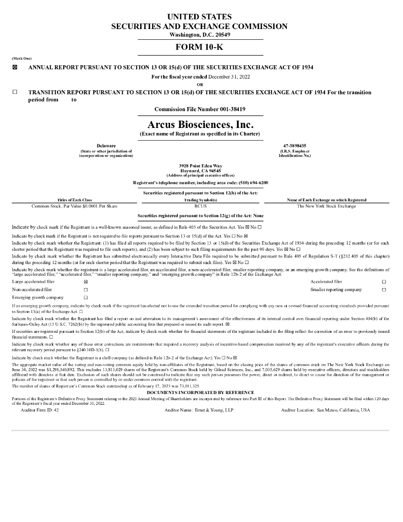 Arcus Biosciences, Inc.（RCUS）2022财年年度报告（英文版）