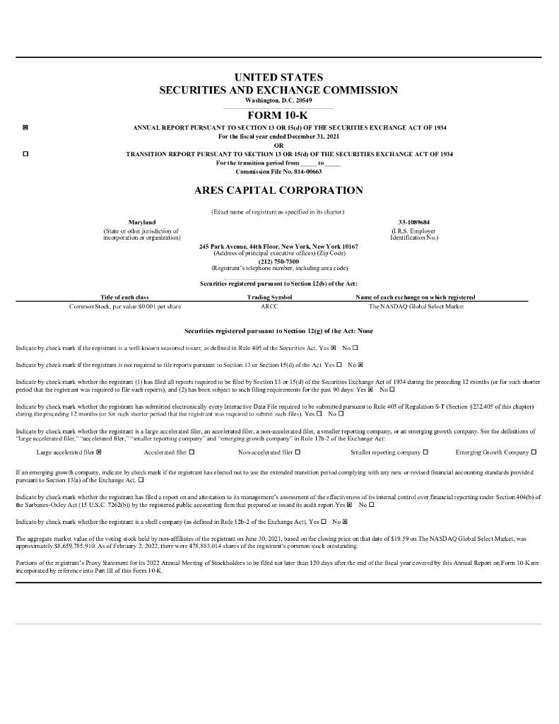 Ares Capital Corporation（ARCC）2021财年年度报告（英文版）