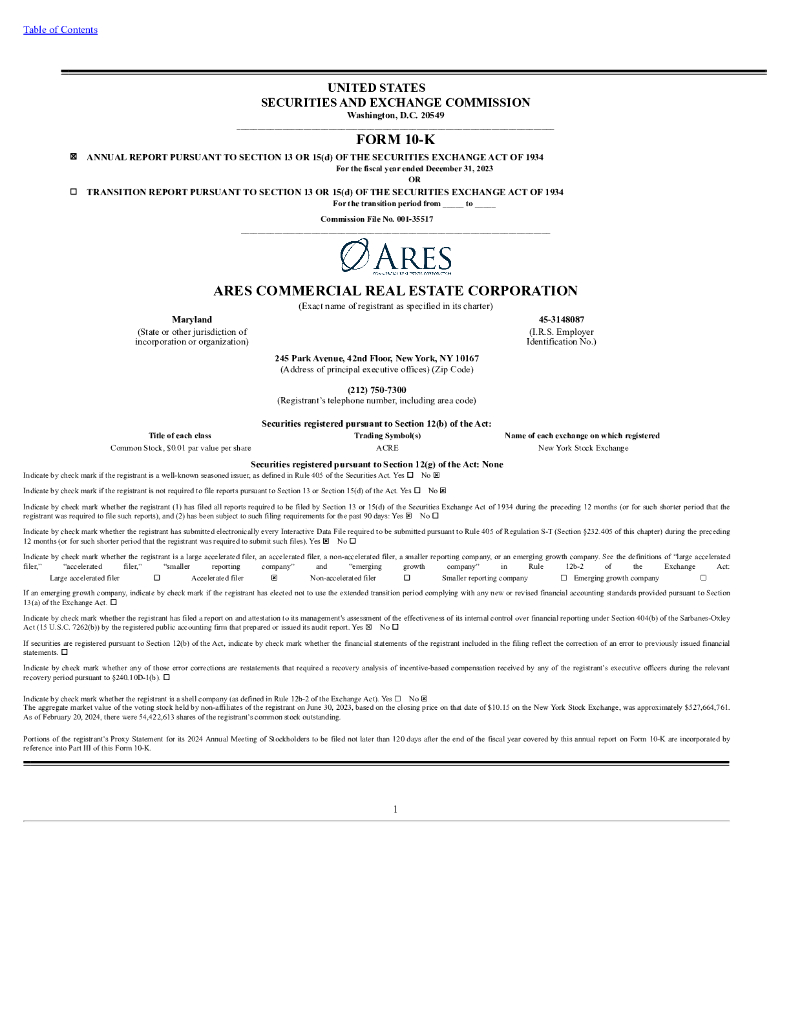 Ares Commercial Real Estate Corp（ACRE）2023财年年度报告（英文版）
