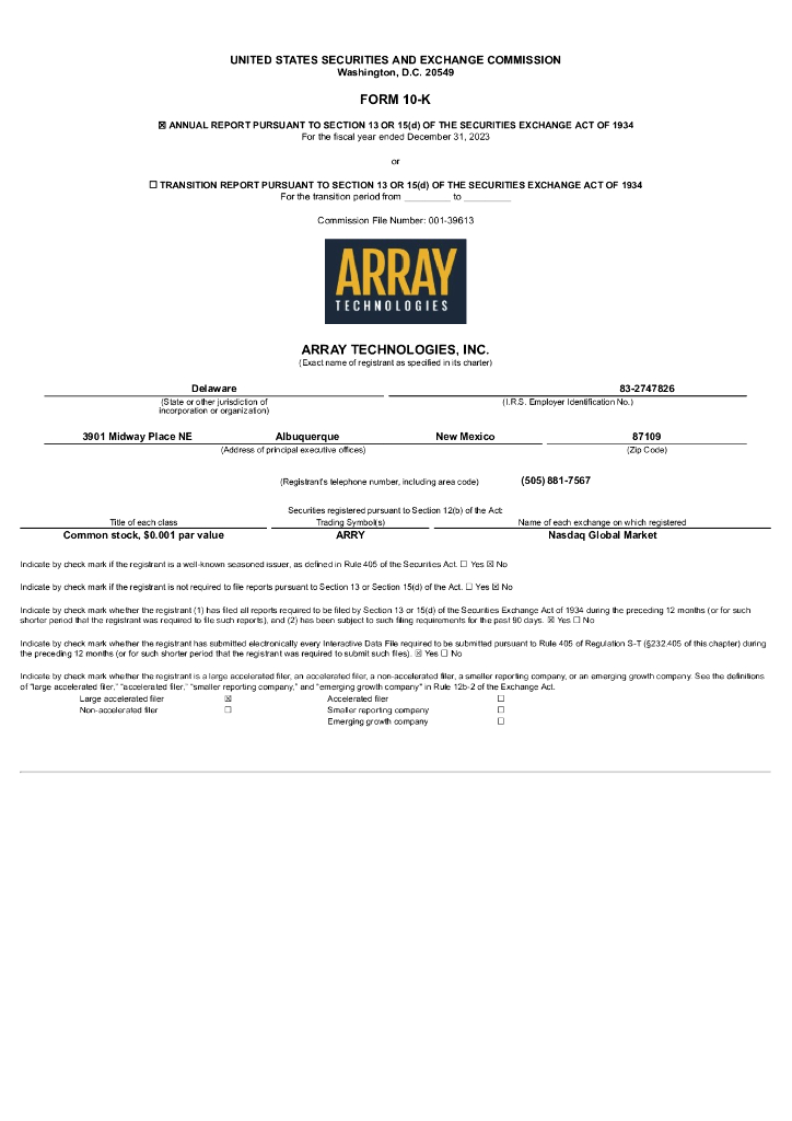 Array Technologies, Inc.（ARRY）2023财年年度报告（英文版）