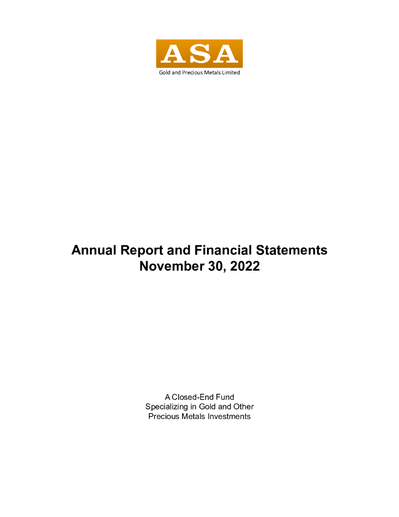 ASA Gold and Precious Metals Limited（ASA）2022财年年度报告（英文版）