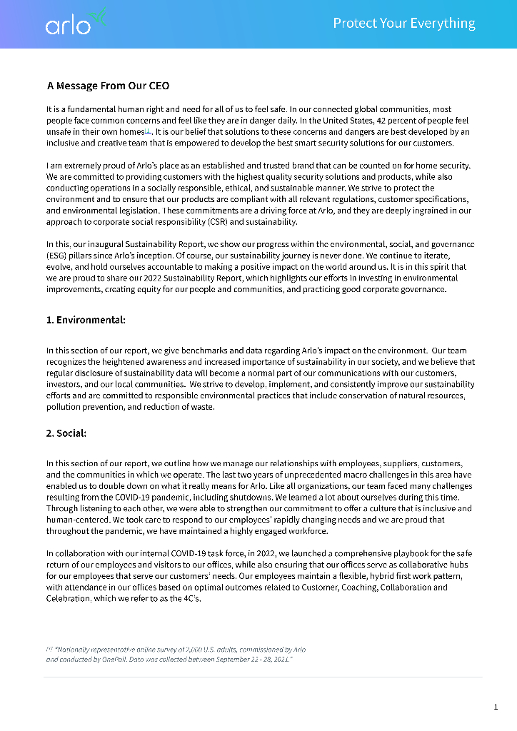 Arlo Technologies, Inc.（ARLO）2022年ESG报告（英文版）