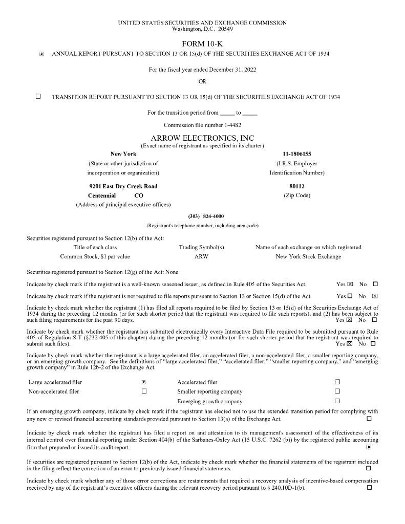 Arrow Electronics Inc.（ARW）2022财年年度报告（英文版）