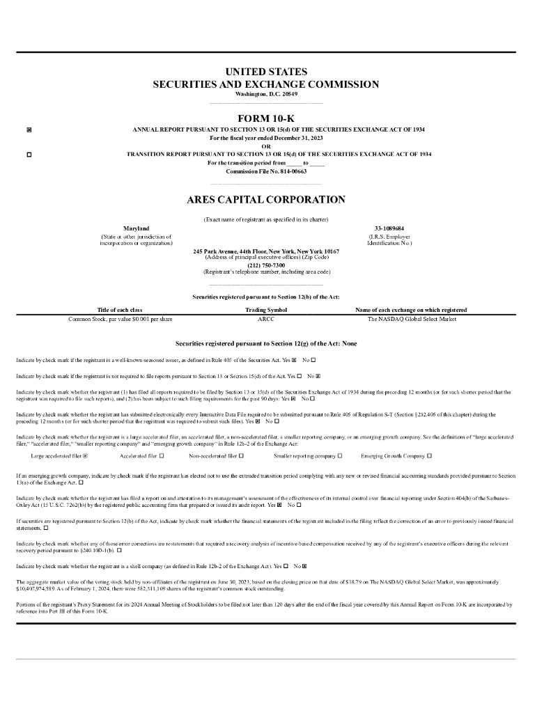 Ares Capital Corporation（ARCC）2023财年年度报告（英文版）