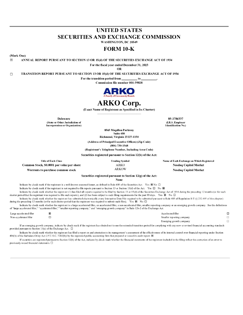 Arko Corp.（ARKO）2023财年年度报告（英文版）