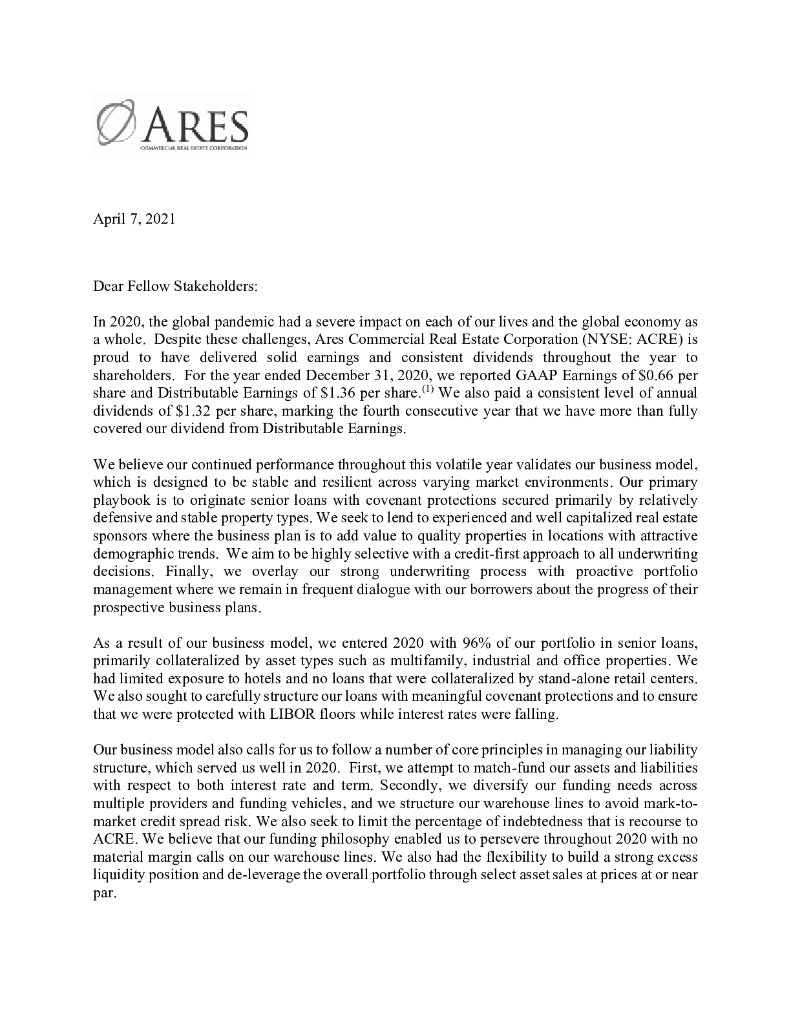 Ares Commercial Real Estate Corp（ACRE）2020财年年度报告（英文版）