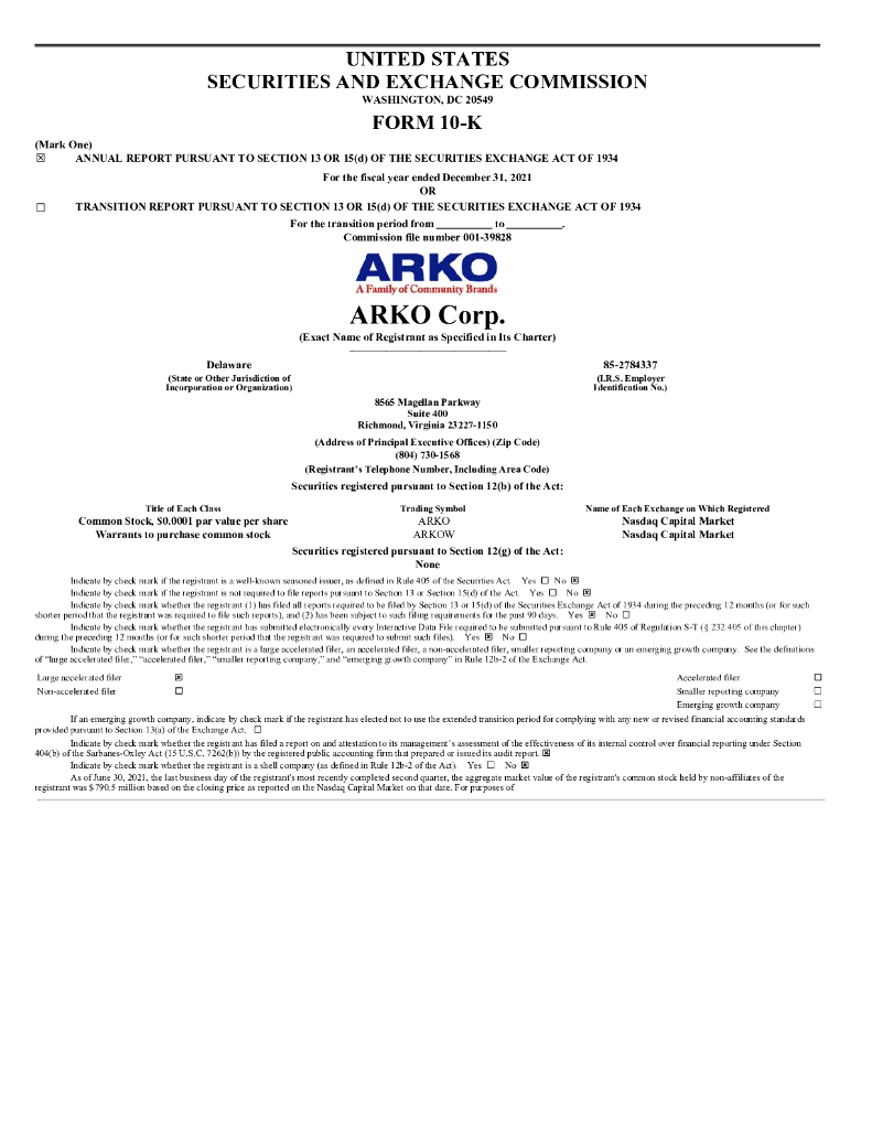 Arko Corp.（ARKO）2021财年年度报告（英文版）
