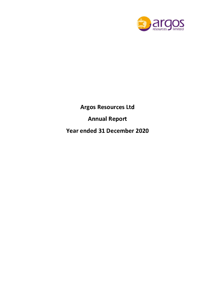 Argos Resources Limited（ARG）2020财年年度报告（英文版）
