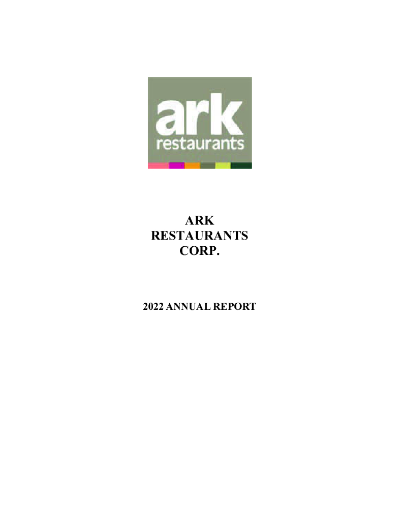 Ark Restaurants Corp.（ARKR）2022财年年度报告（英文版）