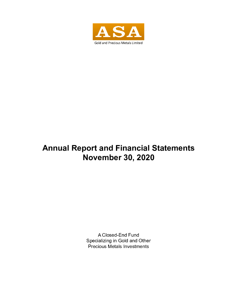 ASA Gold and Precious Metals Limited（ASA）2020财年年度报告（英文版）