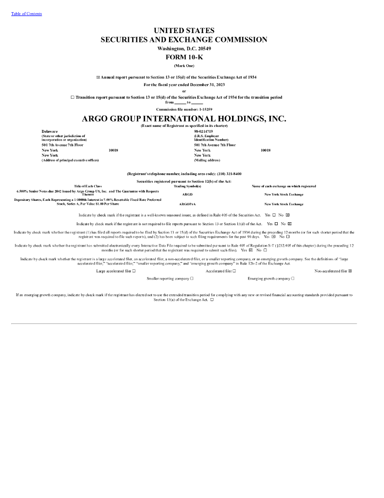 Argo Group International Holdings Ltd.（ARGO）2023财年年度报告（英文版）