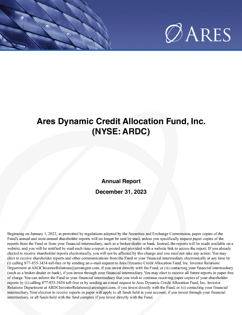 Ares Dynamic Credit Allocation Fund, Inc.（ARDC）2023财年年度报告（英文版）