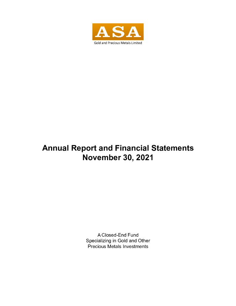 ASA Gold and Precious Metals Limited（ASA）2021财年年度报告（英文版）