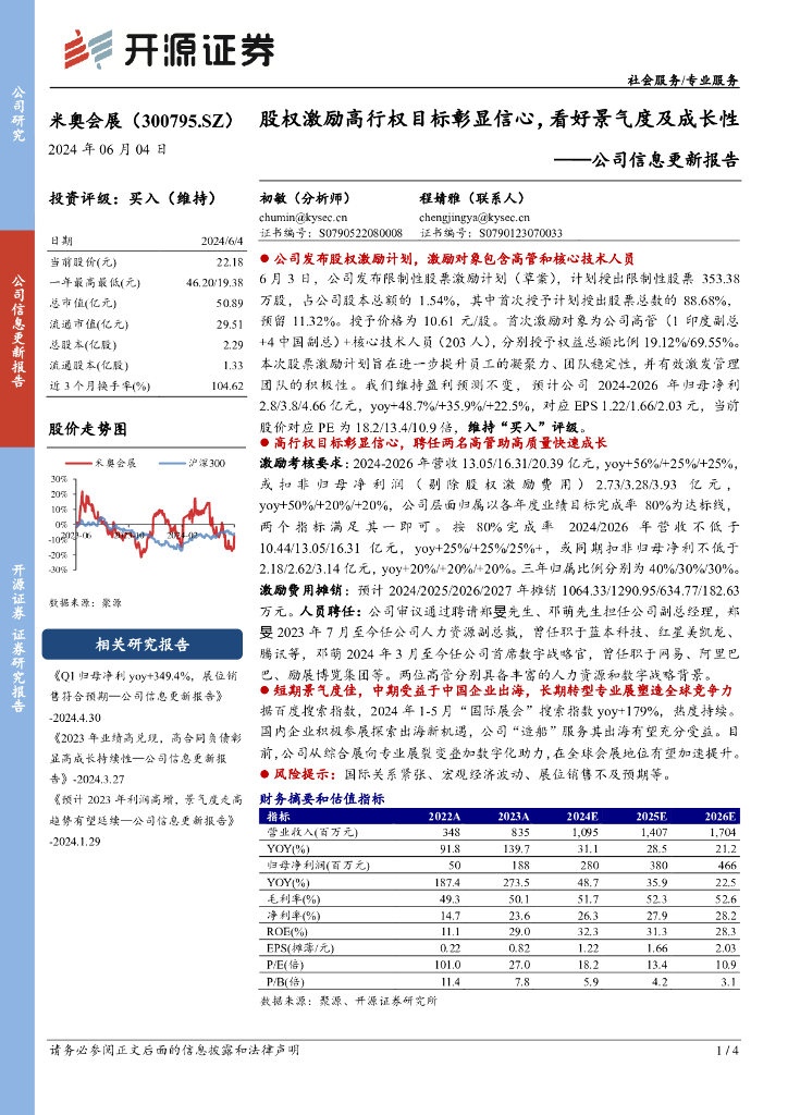 开源证券：米奥会展（300795）-公司信息更新报告：股权激励高行权目标彰显信心，看好景气度及成长性 海报