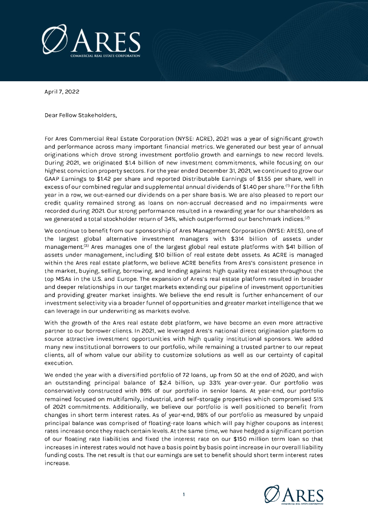 Ares Commercial Real Estate Corp（ACRE）2021财年年度报告（英文版）