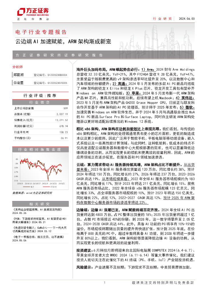 方正证券：2024年电子行业专题报告：云边端AI加速赋能，ARM架构渐成新宠