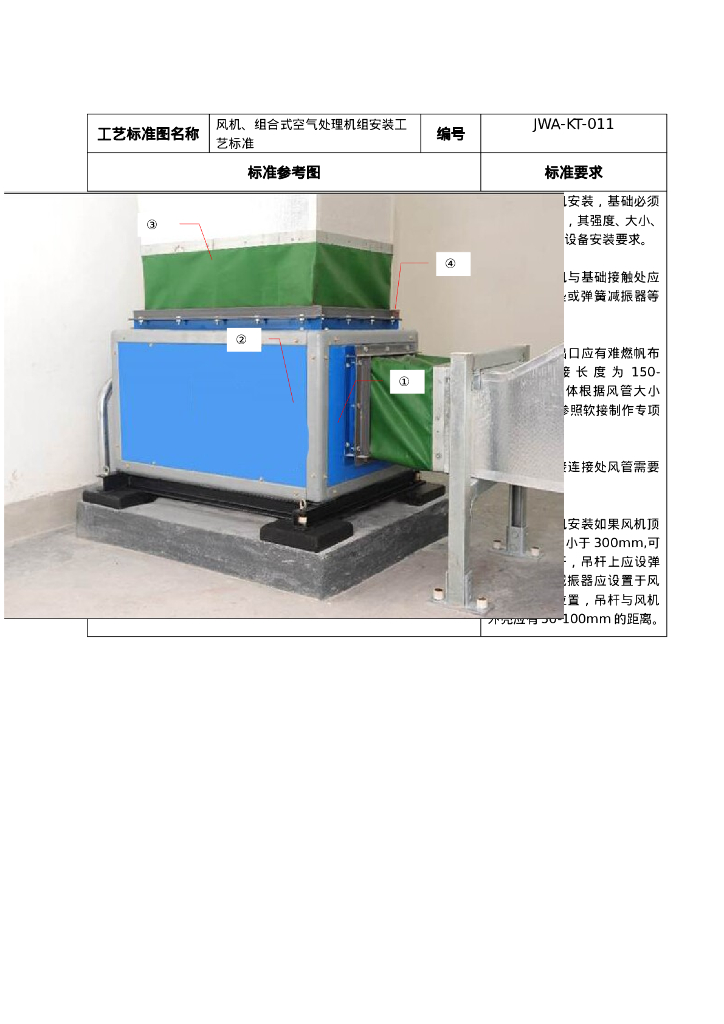 风机与组合式空气处理机组安装工艺标准