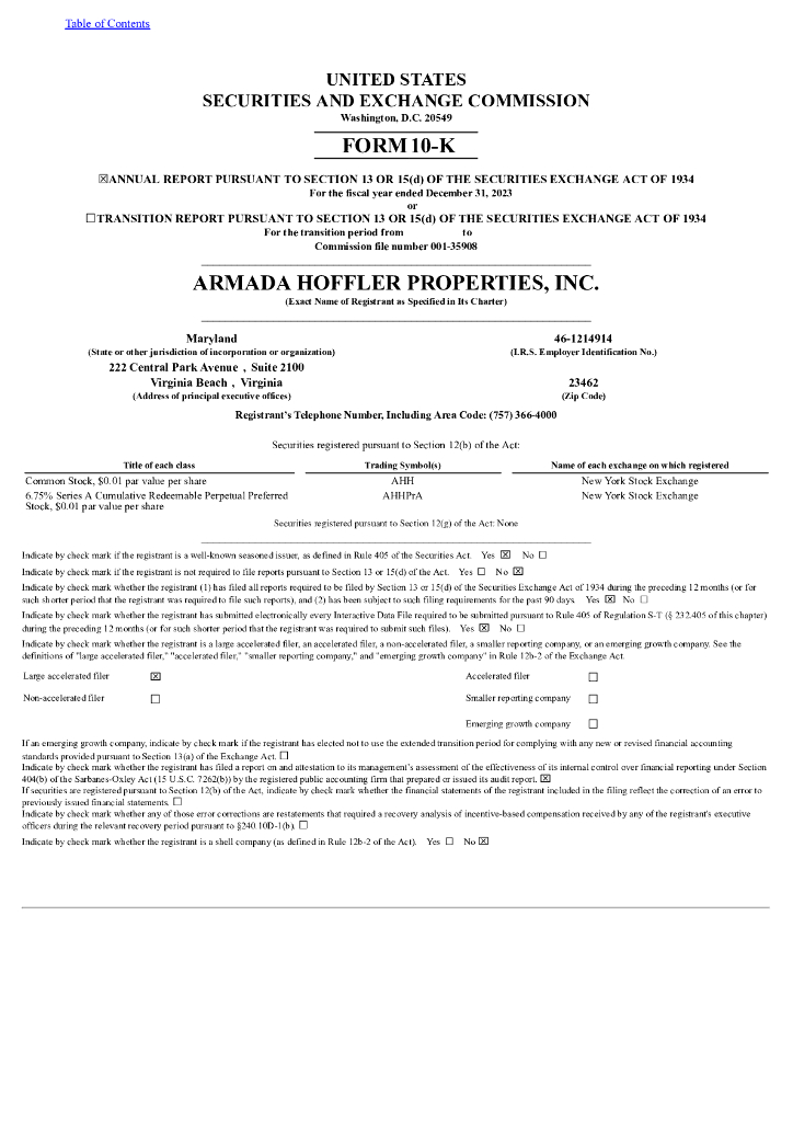 Armada Hoffler Properties Inc（AHH）2023财年年度报告（英文版）