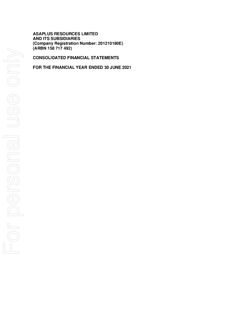 Asaplus Resources Limited（AJY）2021财年年度报告（英文版）