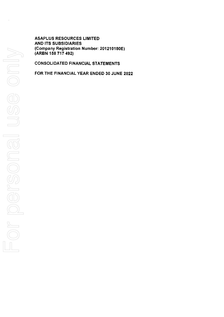 Asaplus Resources Limited（AJY）2022财年年度报告（英文版）