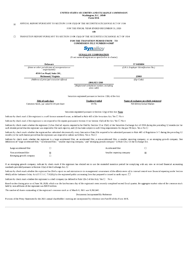 Ascent Industries Co.（ACNT）2020财年年度报告（英文版）