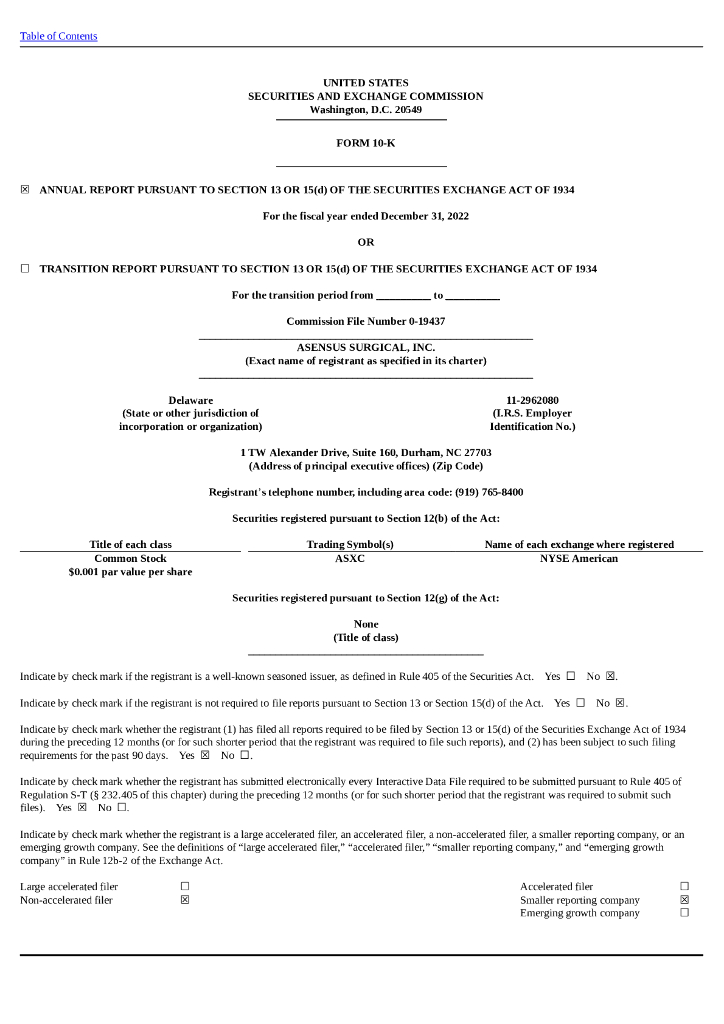 Asensus Surgical, Inc.（ASXC）2022财年年度报告（英文版）