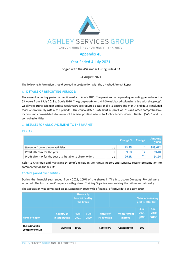 Ashley Services Group（ASH）2021财年年度报告（英文版）