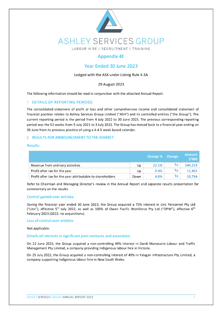 Ashley Services Group（ASH）2023财年年度报告（英文版）