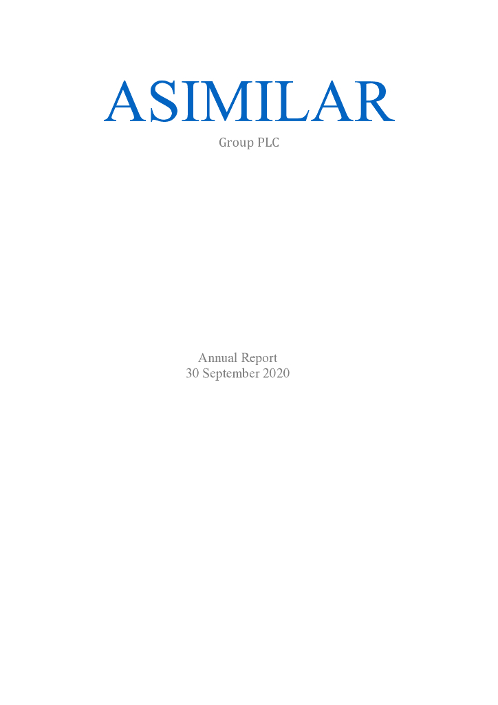 Asimilar Group Plc（ASLR）2020财年年度报告（英文版）