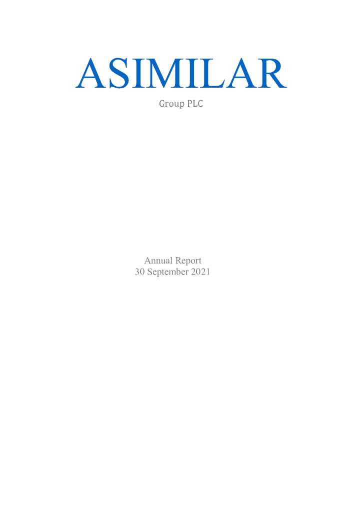 Asimilar Group Plc（ASLR）2021财年年度报告（英文版）