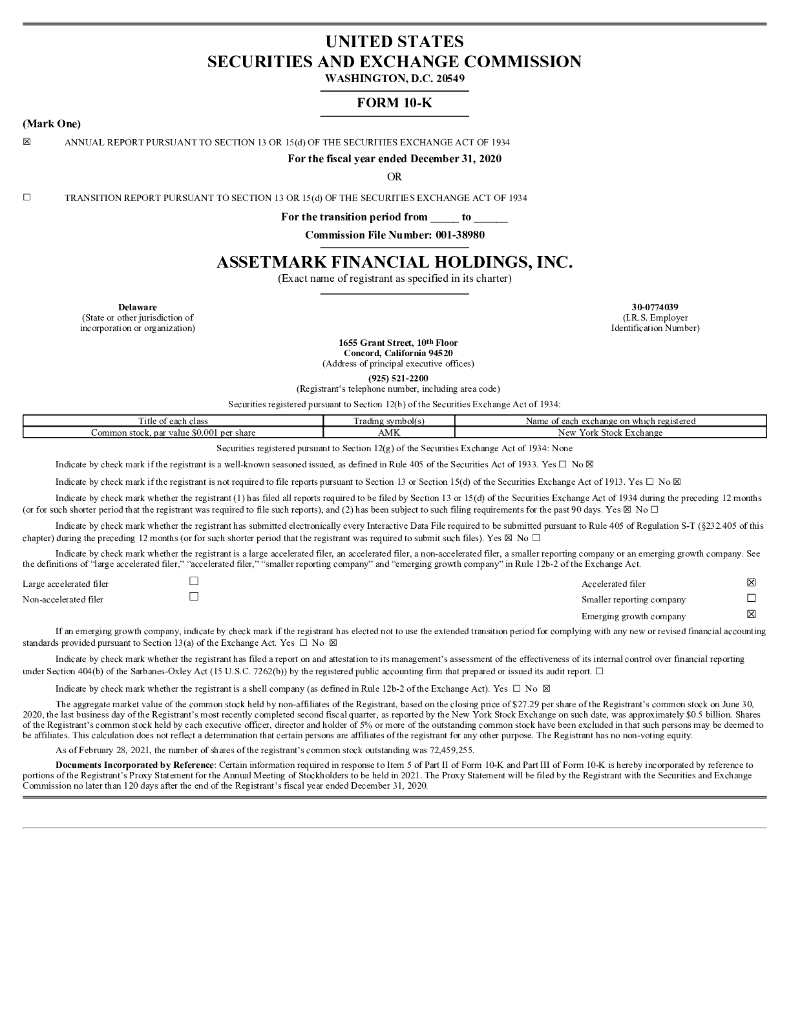 AssetMark Financial Holdings, Inc.（AMK）2020财年年度报告（英文版）
