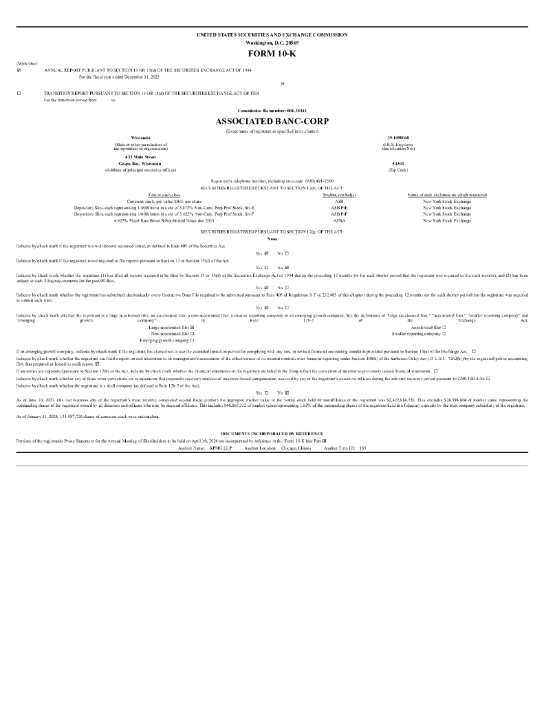 Associated Banc-Corp（ASB）2023财年年度报告（英文版）