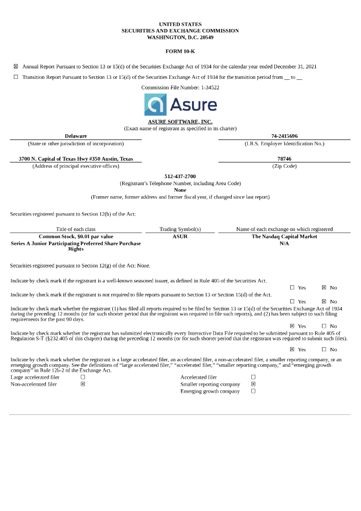 Asure Software（ASUR）2021财年年度报告（英文版）