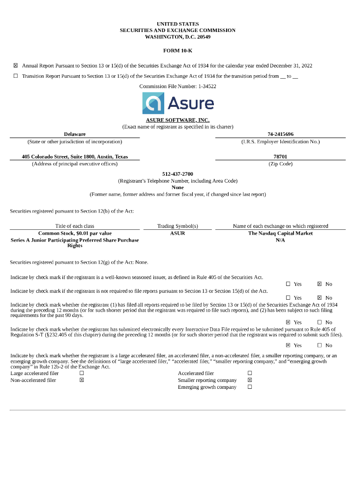 Asure Software（ASUR）2022财年年度报告（英文版）