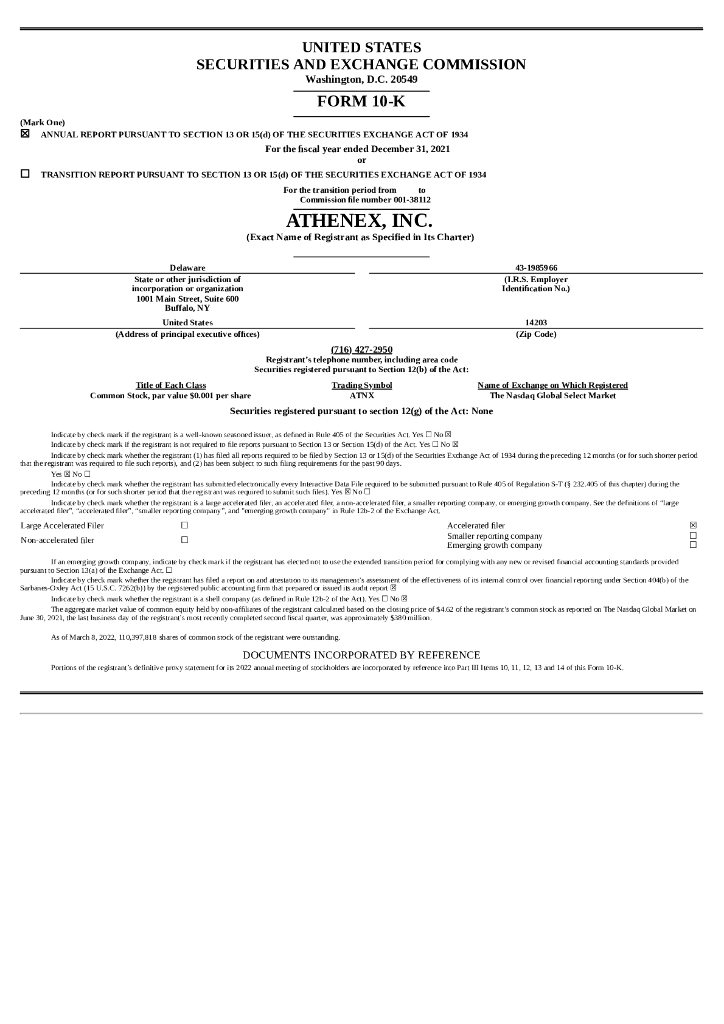 Athenex, Inc.（ATNX）2021财年年度报告（英文版）