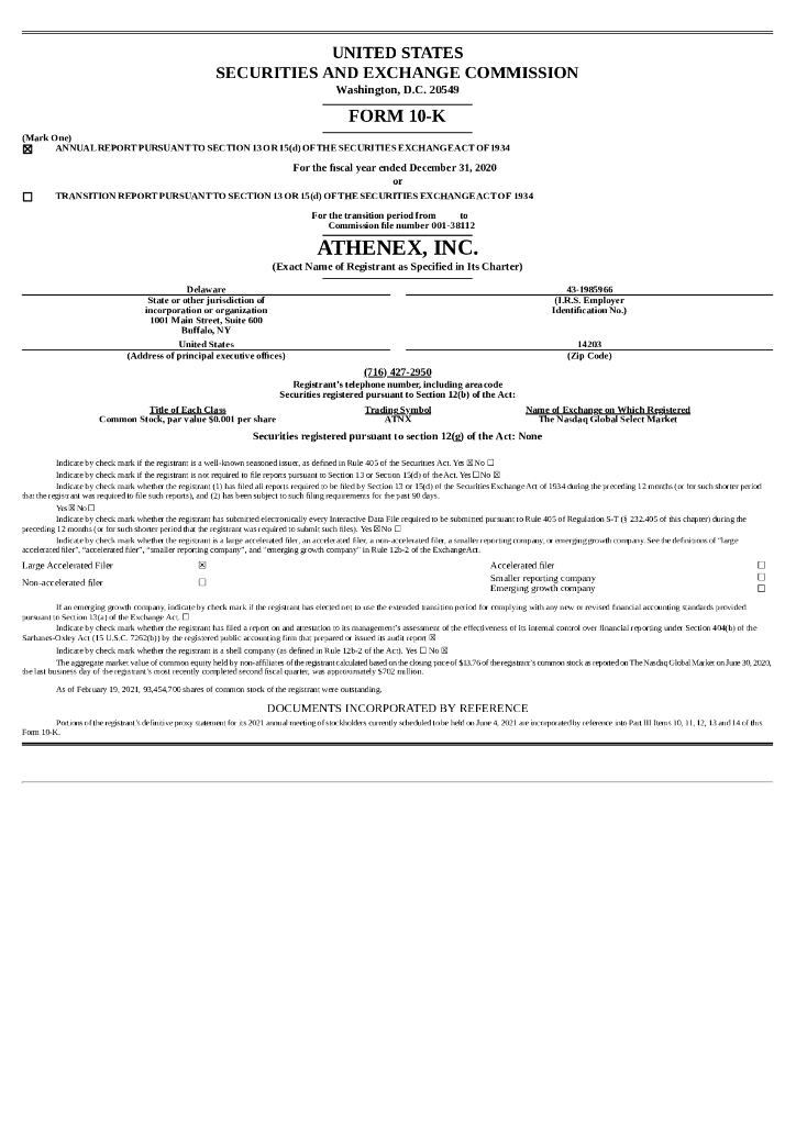 Athenex, Inc.（ATNX）2020财年年度报告（英文版）