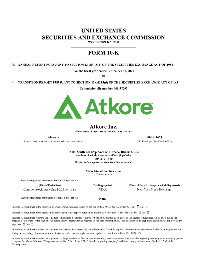 Atkore Inc.（ATKR）2021财年年度报告（英文版）