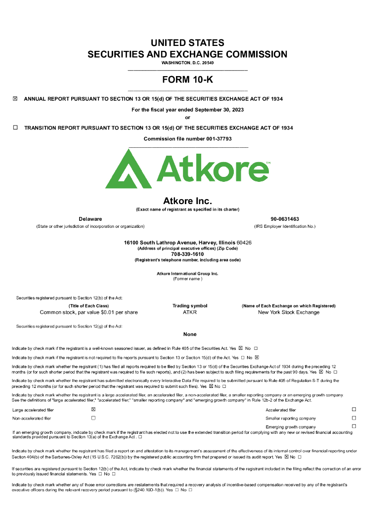 Atkore Inc.（ATKR）2023财年年度报告（英文版）