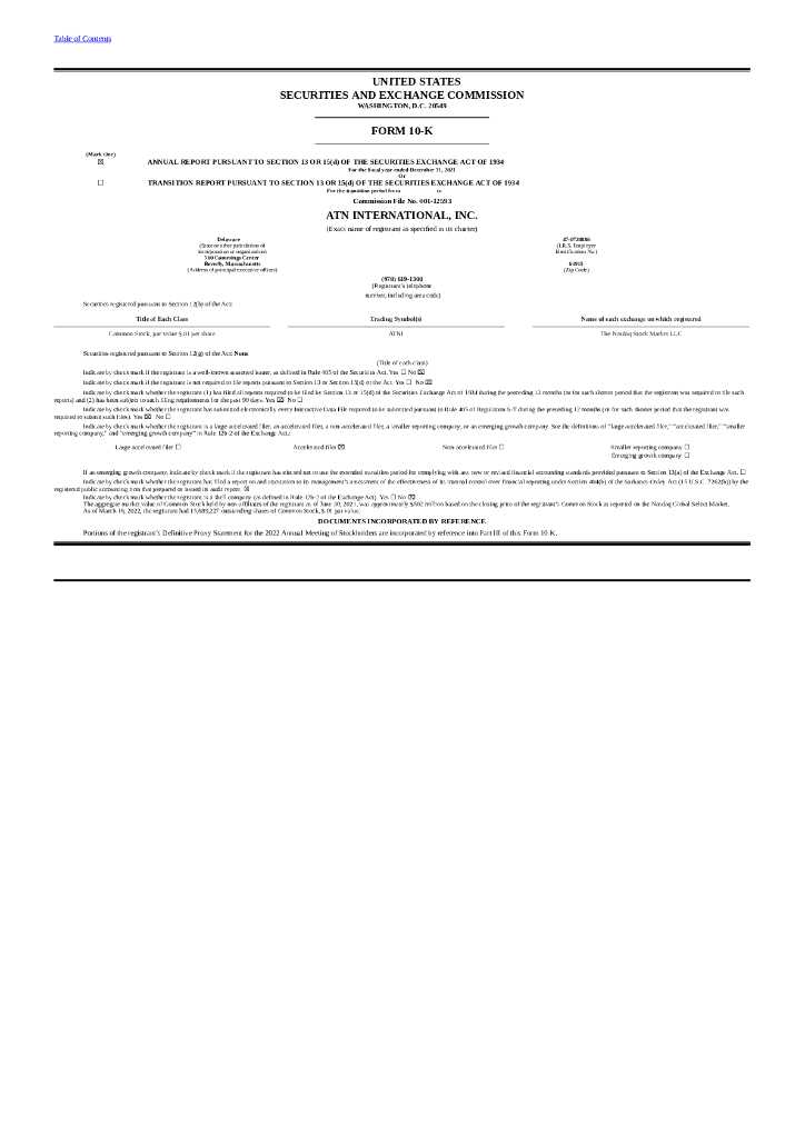 Atlantic Tele-Network Inc.（ATNI）2021财年年度报告（英文版）