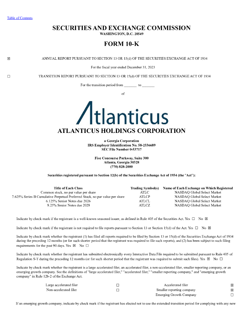 Atlanticus Holdings Corporation（ATLC）2023财年年度报告（英文版）