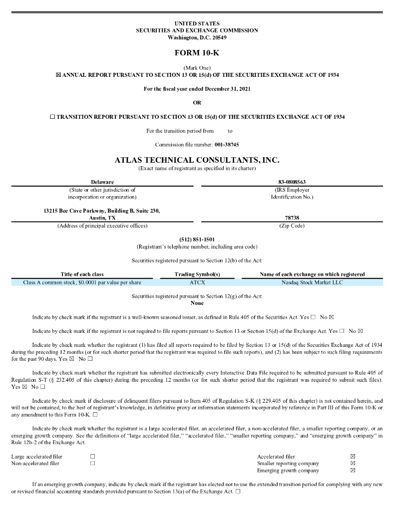 Atlas Technical Consultants, Inc.（ATCX）2021财年年度报告（英文版）