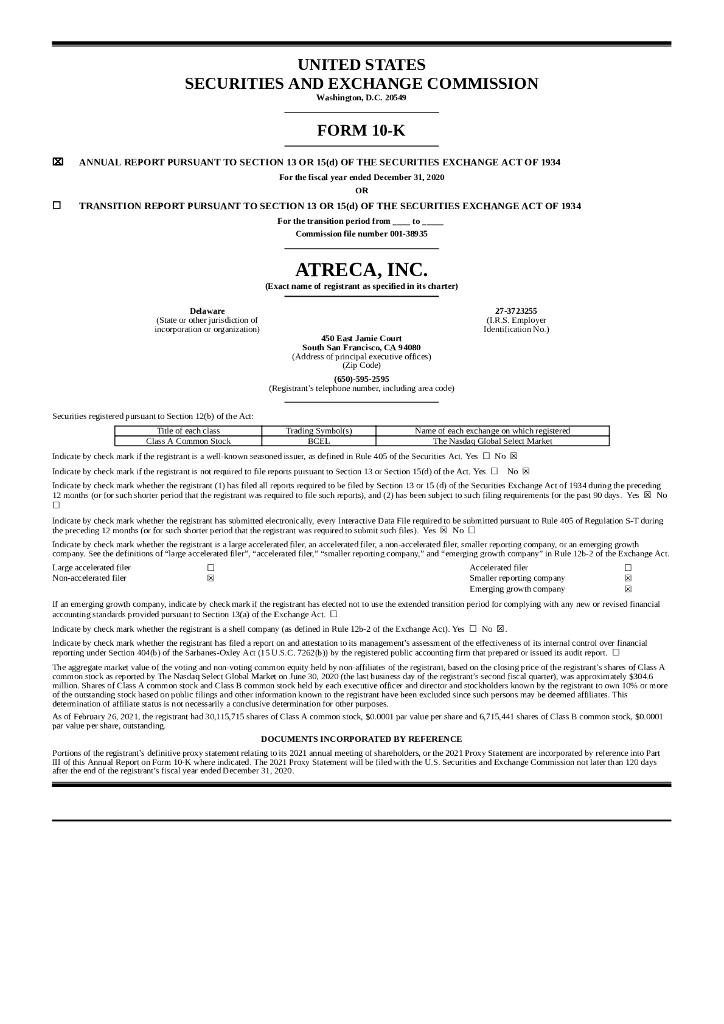 Atreca, Inc.（BCEL）2020财年年度报告（英文版）