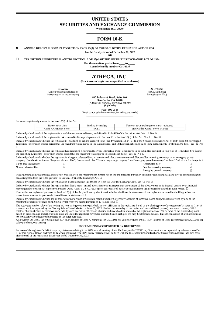 Atreca, Inc.（BCEL）2022财年年度报告（英文版）