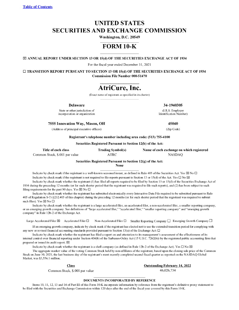 AtriCure, Inc.（ATRC）2021财年年度报告（英文版）