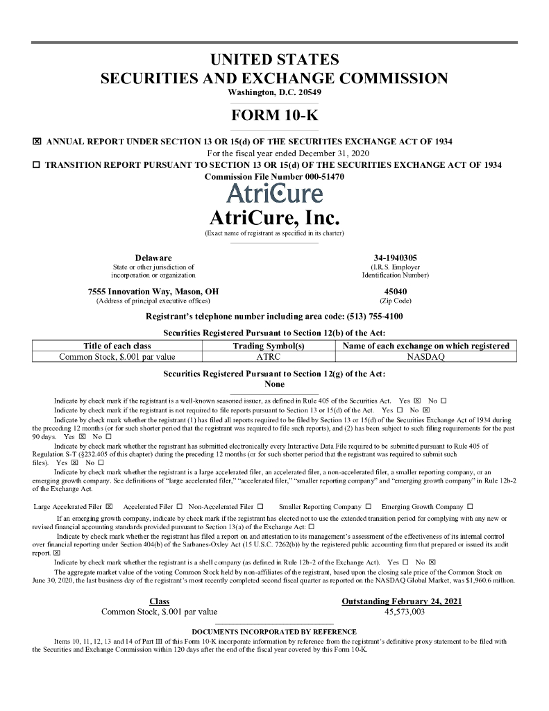 AtriCure, Inc.（ATRC）2020财年年度报告（英文版）