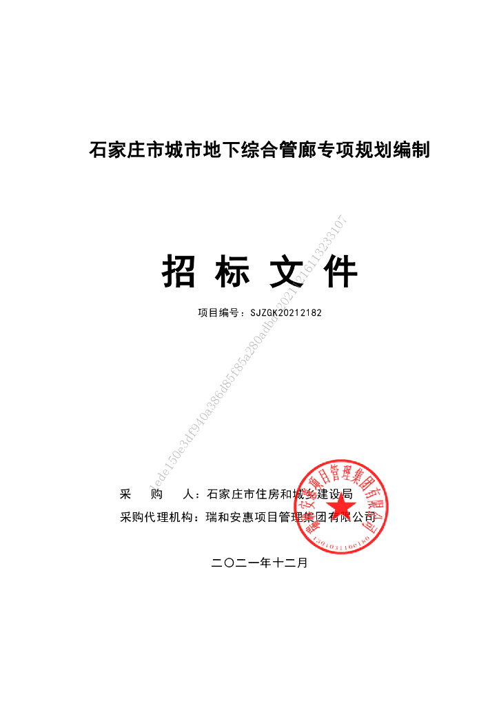 石家庄市城市地下综合管廊专项规划编制招标文件