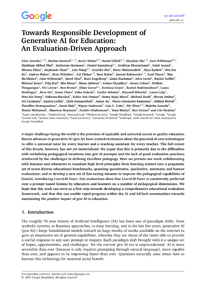 谷歌：2024基于评价驱动的生成性人工智能教育负责任发展研究报告（英文版）海报