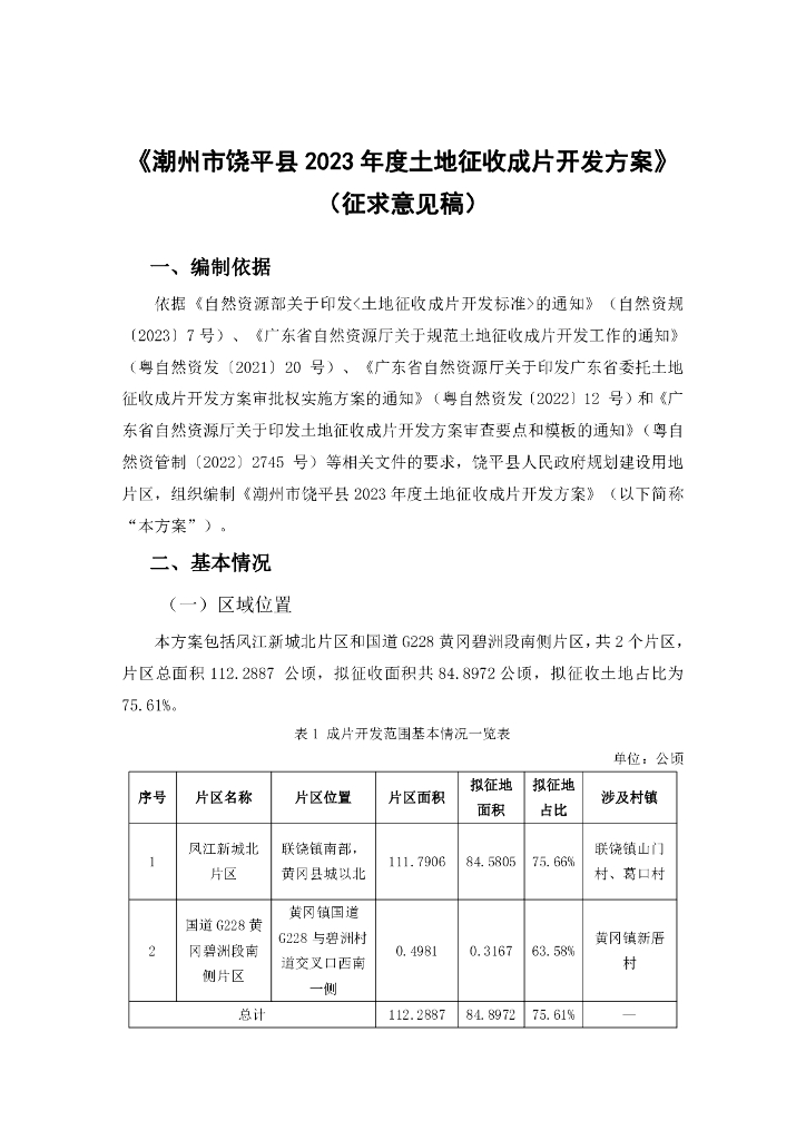 潮州市饶平县2023年度土地征收成片开发方案（征求意见稿）