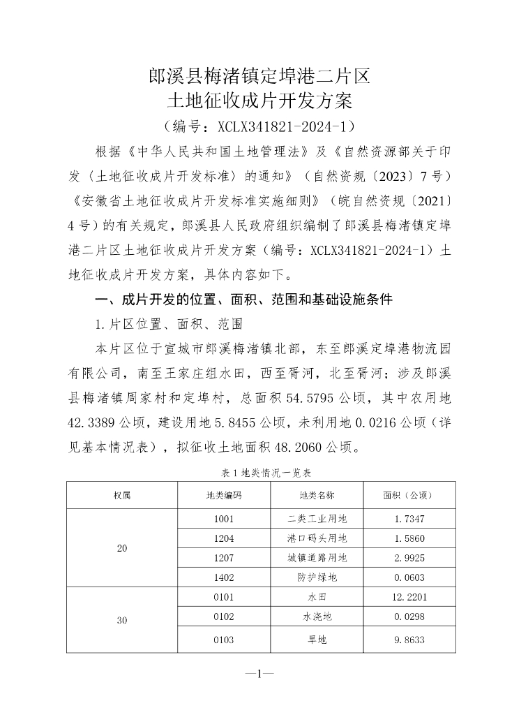 郎溪县梅渚镇定埠港二片区土地征收成片开发方案